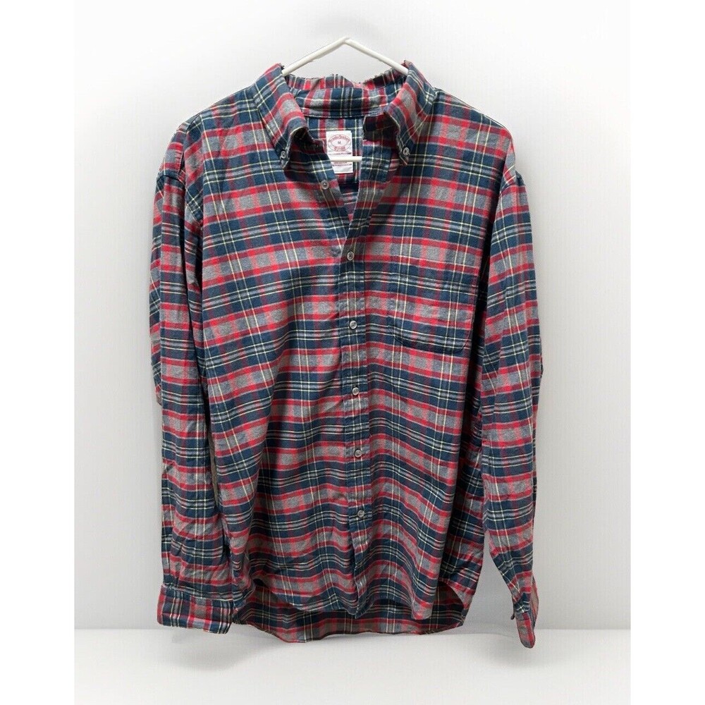 Brooks Brothers Red Plaid Long Sleeve Button Down Flannel Shirt Green Gray